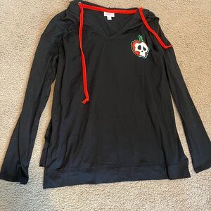 LuLaRoe Black Hoodie with Red Trim and Skull Design